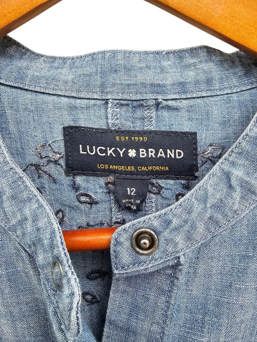 Lucky Brand Blue Chambray Eyelet Button-Front Midi Dress - Picture 2 of 11